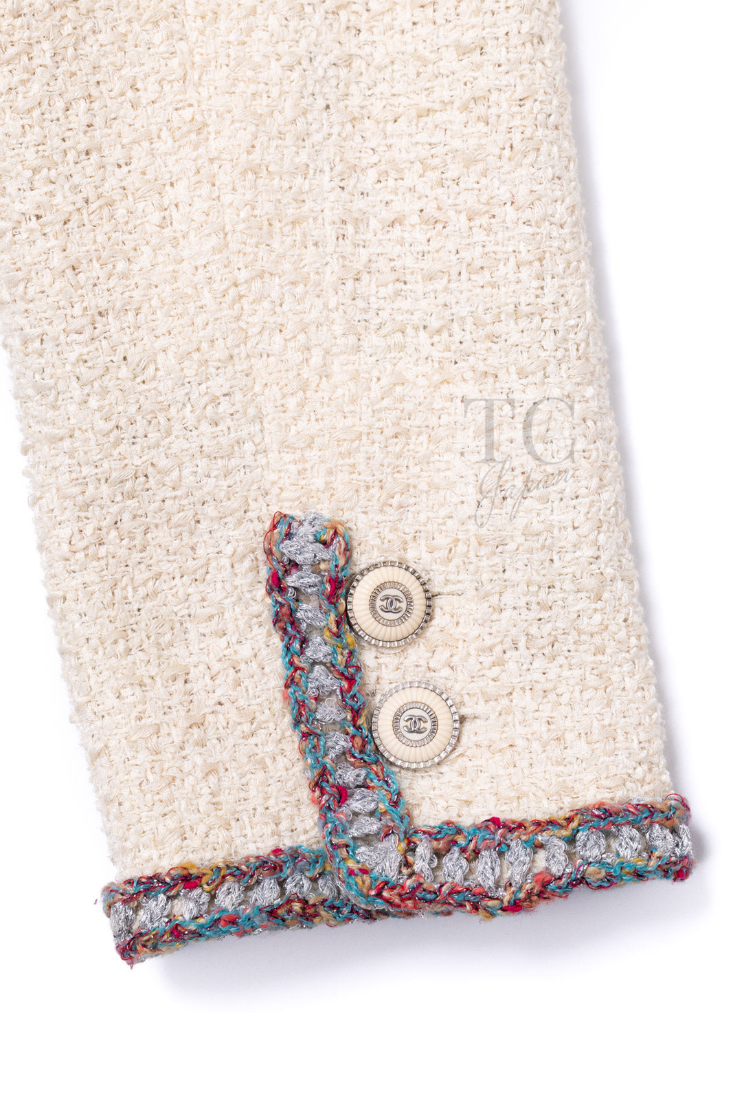 CHANEL 20C Ivory Orange CC Button Cotton Tweed Jacket 42 シャネル アイボリー オレンジ ココボタン ツイード ジャケット 即発
