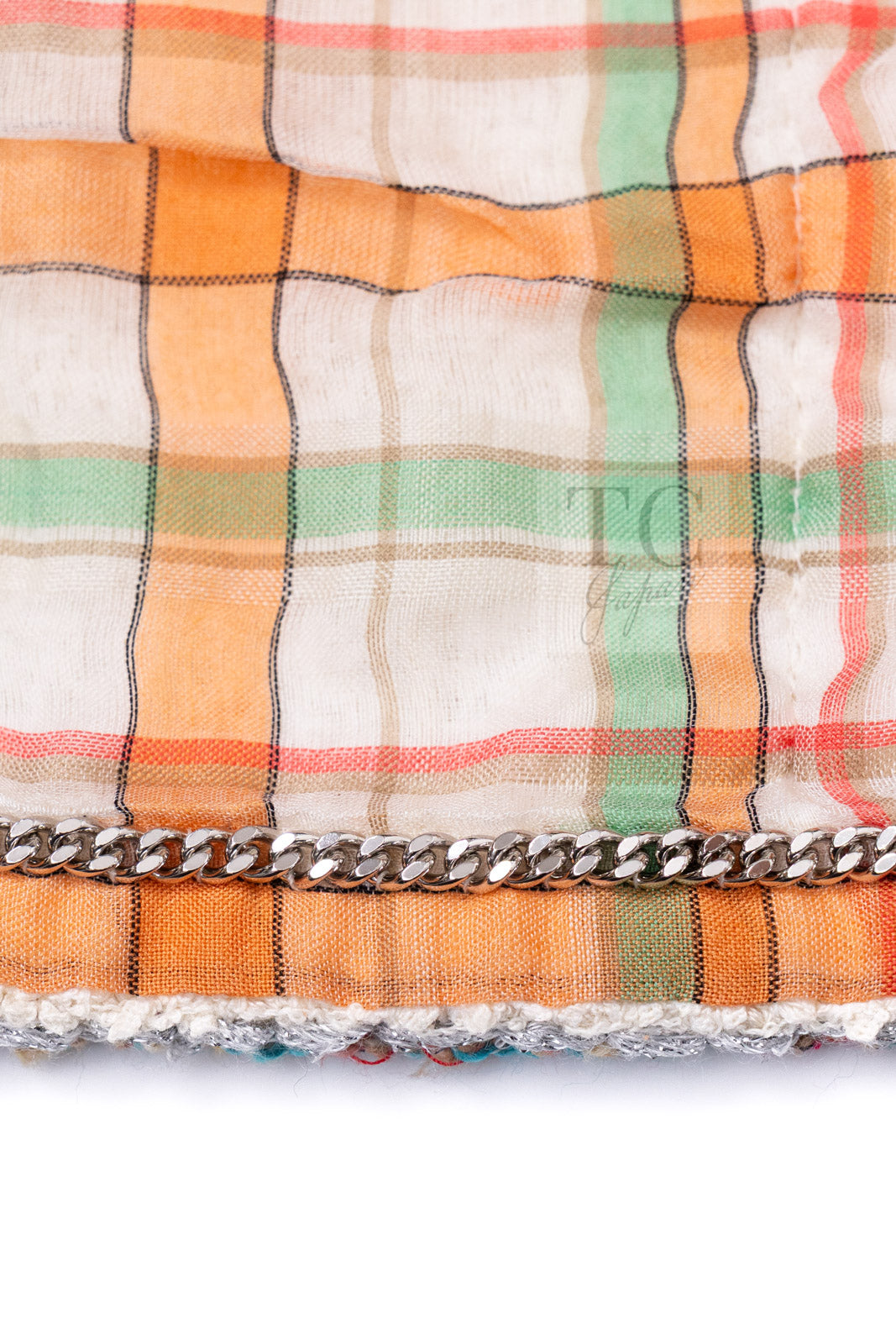 CHANEL 20C Ivory Orange CC Button Cotton Tweed Jacket 42 シャネル アイボリー オレンジ ココボタン ツイード ジャケット 即発