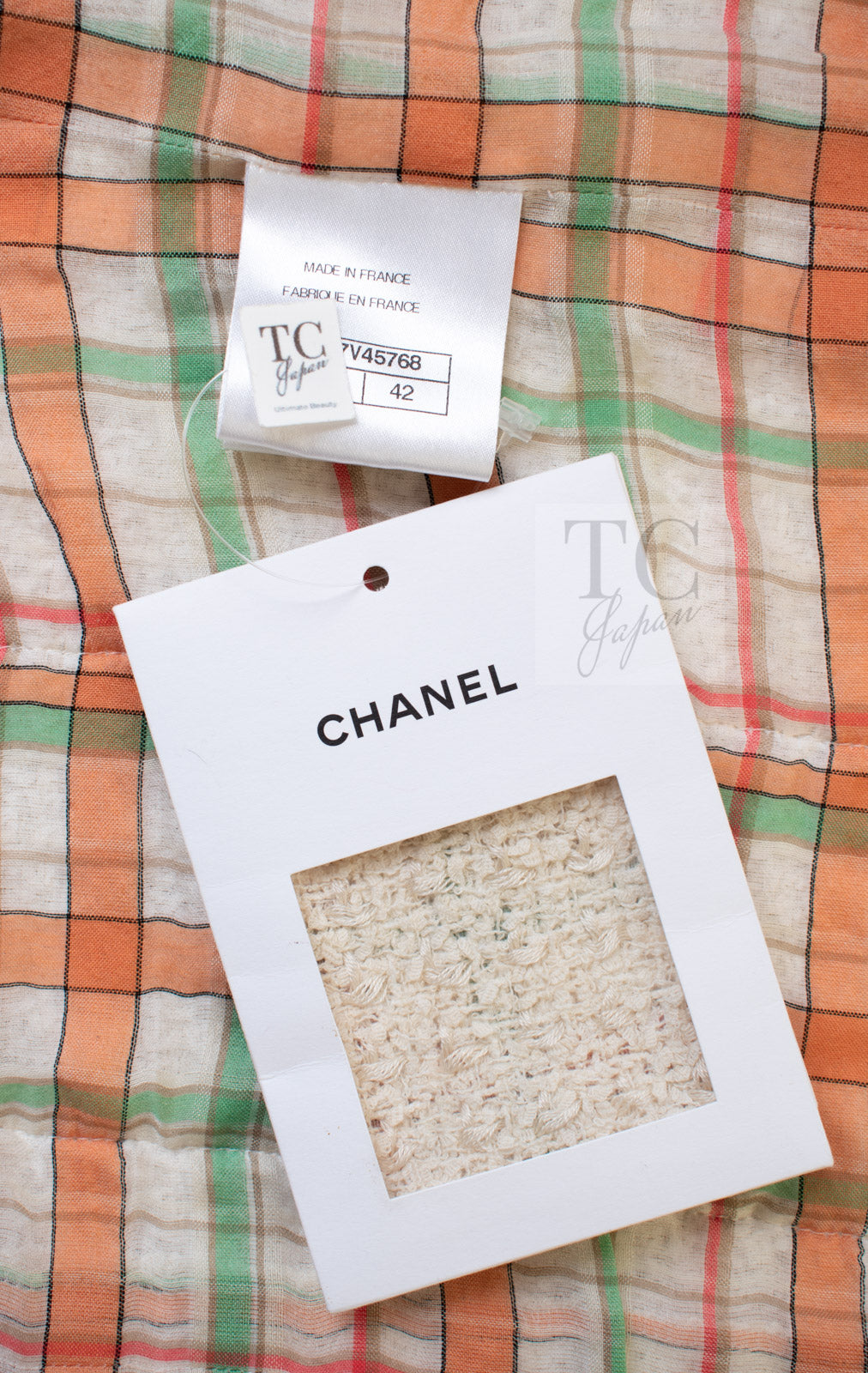 CHANEL 20C Ivory Orange CC Button Cotton Tweed Jacket 42 シャネル アイボリー オレンジ ココボタン ツイード ジャケット 即発