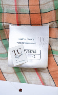 CHANEL 20C Ivory Orange CC Button Cotton Tweed Jacket 42 シャネル アイボリー オレンジ ココボタン ツイード ジャケット 即発