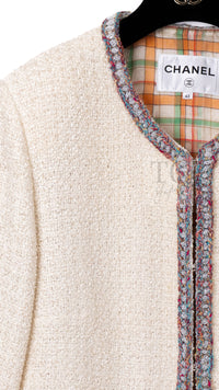 CHANEL 20C Ivory Orange CC Button Cotton Tweed Jacket 42 シャネル アイボリー オレンジ ココボタン ツイード ジャケット 即発