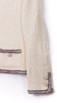 CHANEL 20C Ivory Orange CC Button Cotton Tweed Jacket 42 シャネル アイボリー オレンジ ココボタン ツイード ジャケット 即発