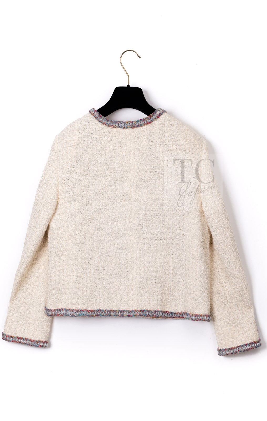 CHANEL 20C Ivory Orange CC Button Cotton Tweed Jacket 42 シャネル アイボリー オレンジ ココボタン ツイード ジャケット 即発