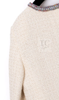 CHANEL 20C Ivory Orange CC Button Cotton Tweed Jacket 42 シャネル アイボリー オレンジ ココボタン ツイード ジャケット 即発