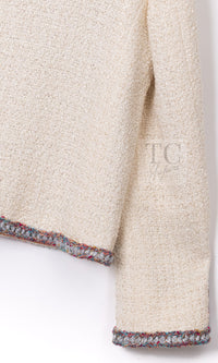 CHANEL 20C Ivory Orange CC Button Cotton Tweed Jacket 42 シャネル アイボリー オレンジ ココボタン ツイード ジャケット 即発