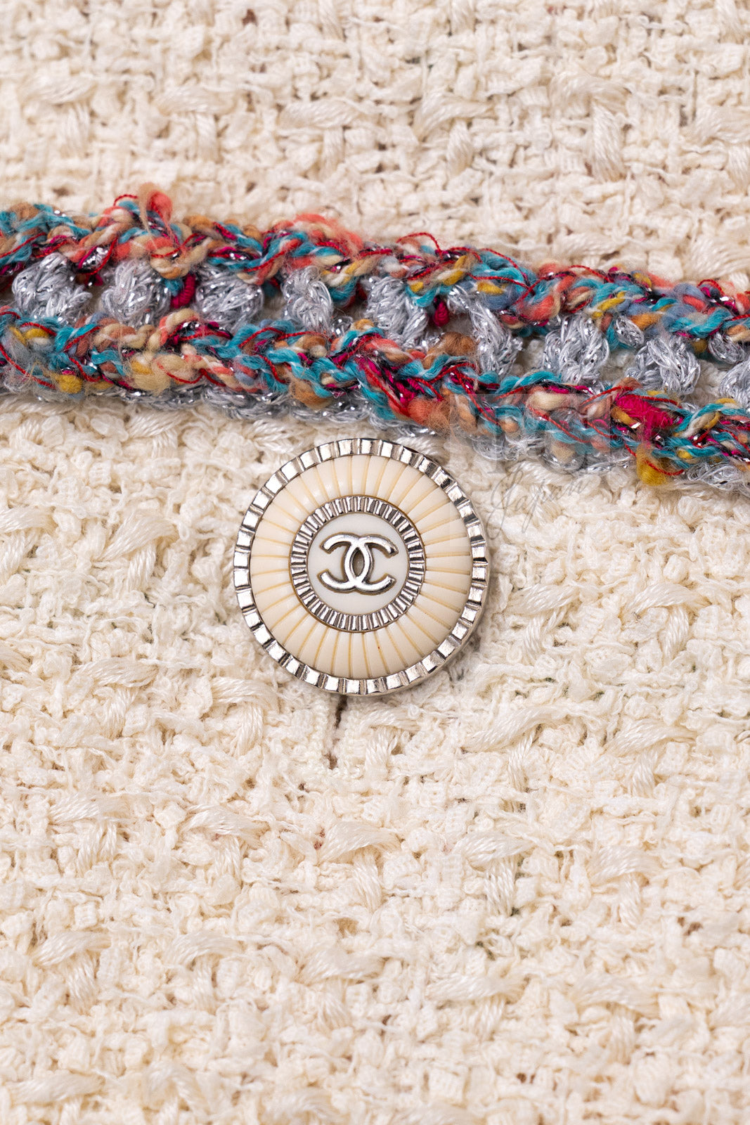 CHANEL 20C Ivory Orange CC Button Cotton Tweed Jacket 42 シャネル アイボリー オレンジ ココボタン ツイード ジャケット 即発