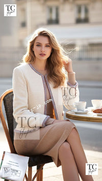 CHANEL 20C Ivory Orange CC Button Cotton Tweed Jacket 42 シャネル アイボリー オレンジ ココボタン ツイード ジャケット 即発