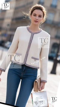 CHANEL 20C Ivory Orange CC Button Cotton Tweed Jacket 42 シャネル アイボリー オレンジ ココボタン ツイード ジャケット 即発