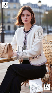 CHANEL 20C Ivory Orange CC Button Cotton Tweed Jacket 42 シャネル アイボリー オレンジ ココボタン ツイード ジャケット 即発