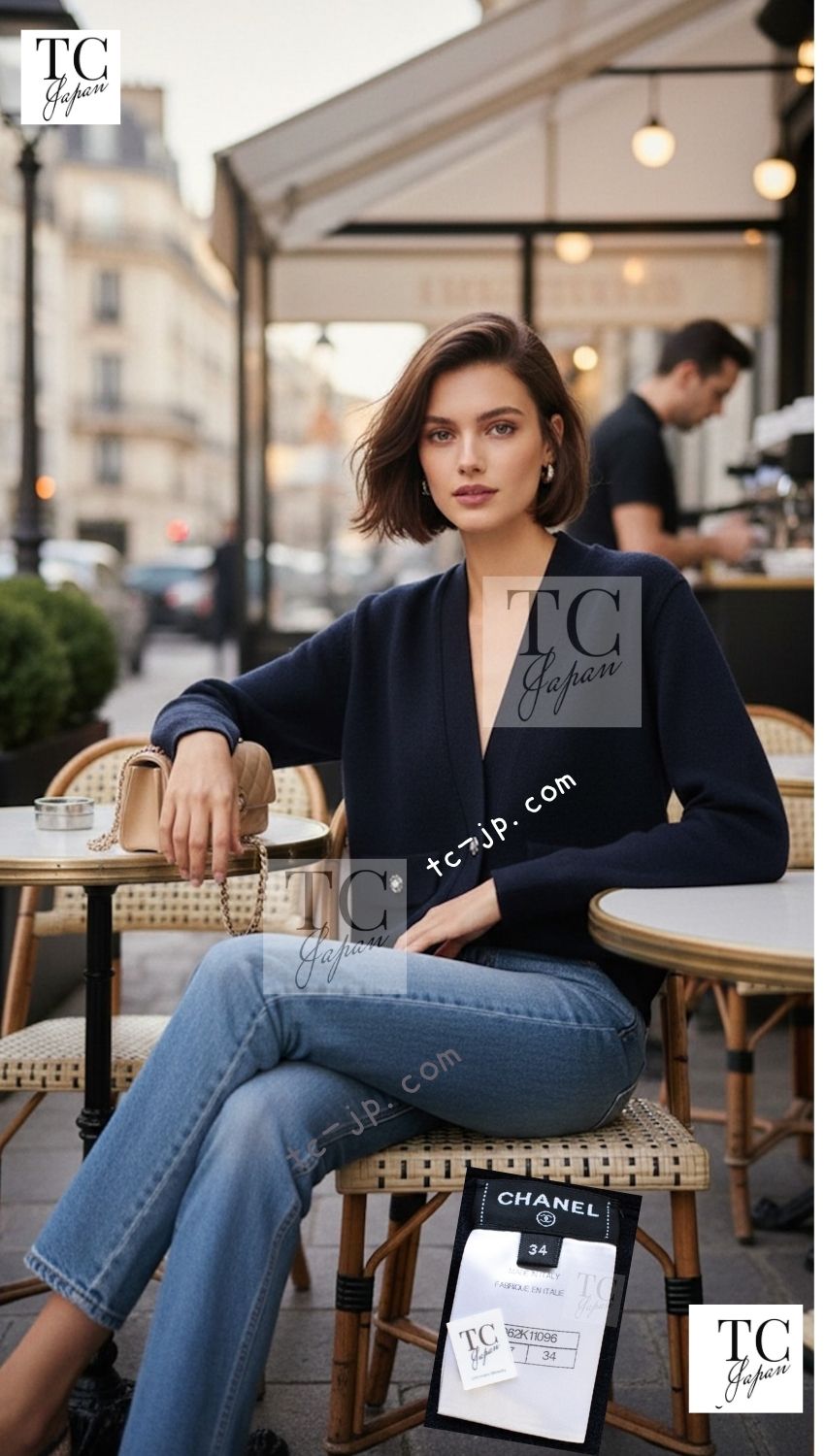 CHANEL 24PS Dark Navy Black Cashmere CC Logo Reversible Cardigan Jacket 36 38 シャネル ダークネイビー ブラック カシミヤ CC ロゴ 裏も可愛い リバーシブル カメリアボタン カーディガン ジャケット