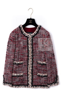CHANEL 10A Red Black Ivory Wool Tweed Jacket 36 シャネル レッド ブラック アイボリー ウール ツイード ジャケット
