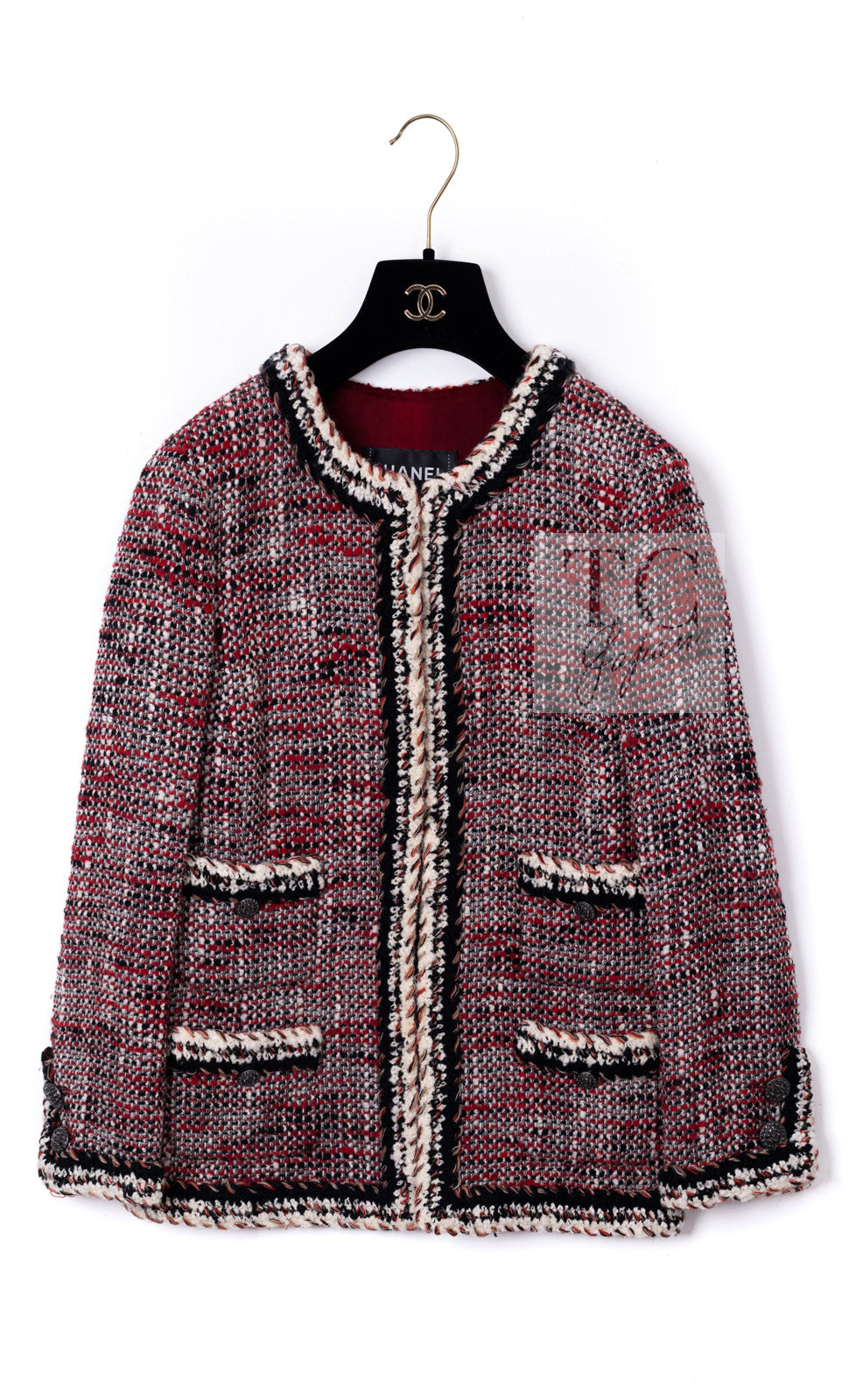 CHANEL 10A Red Black Ivory Wool Tweed Jacket 36 シャネル レッド ブラック アイボリー ウール ツイード ジャケット