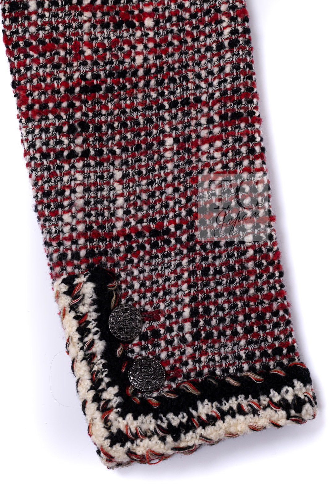 CHANEL 10A Red Black Ivory Wool Tweed Jacket 36 シャネル レッド ブラック アイボリー ウール ツイード ジャケット