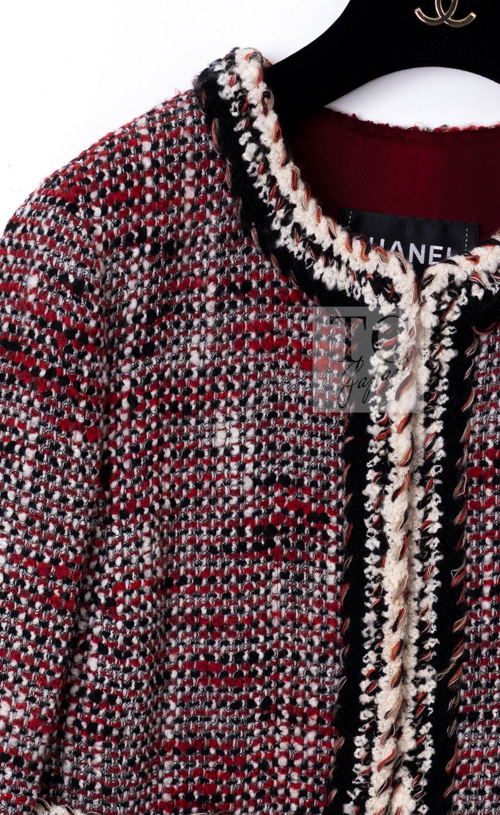 CHANEL 10A Red Black Ivory Wool Tweed Jacket 36 シャネル レッド ブラック アイボリー ウール ツイード ジャケット