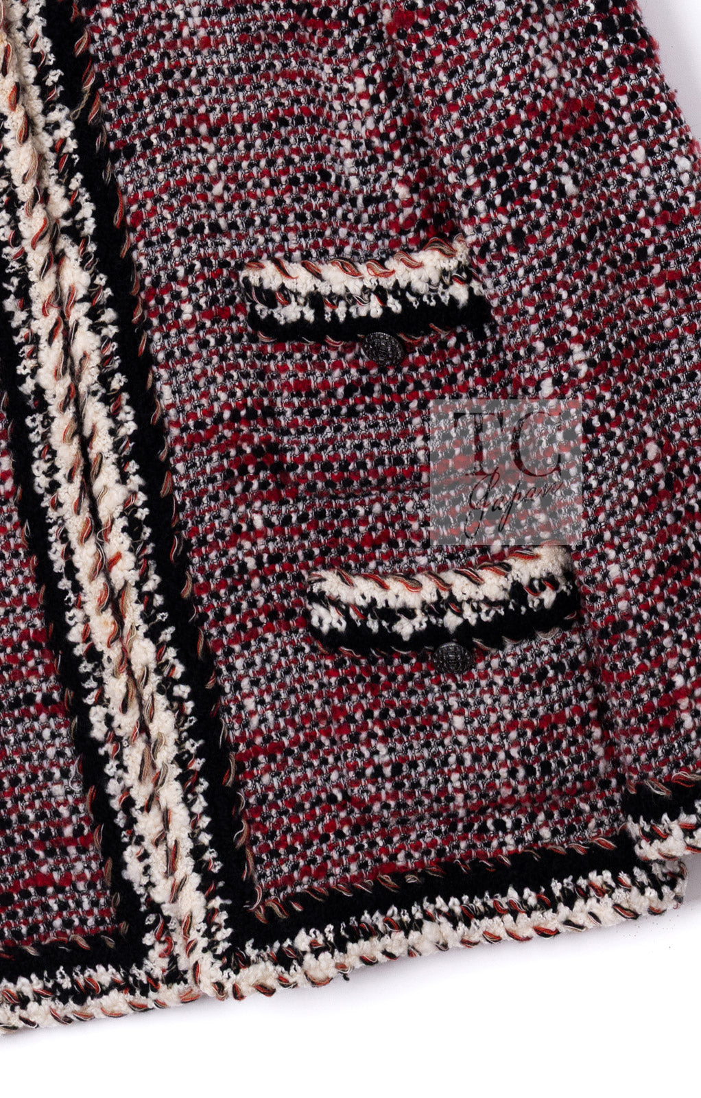 CHANEL 10A Red Black Ivory Wool Tweed Jacket 36 シャネル レッド ブラック アイボリー ウール ツイード ジャケット