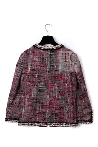 CHANEL 10A Red Black Ivory Wool Tweed Jacket 36 シャネル レッド ブラック アイボリー ウール ツイード ジャケット