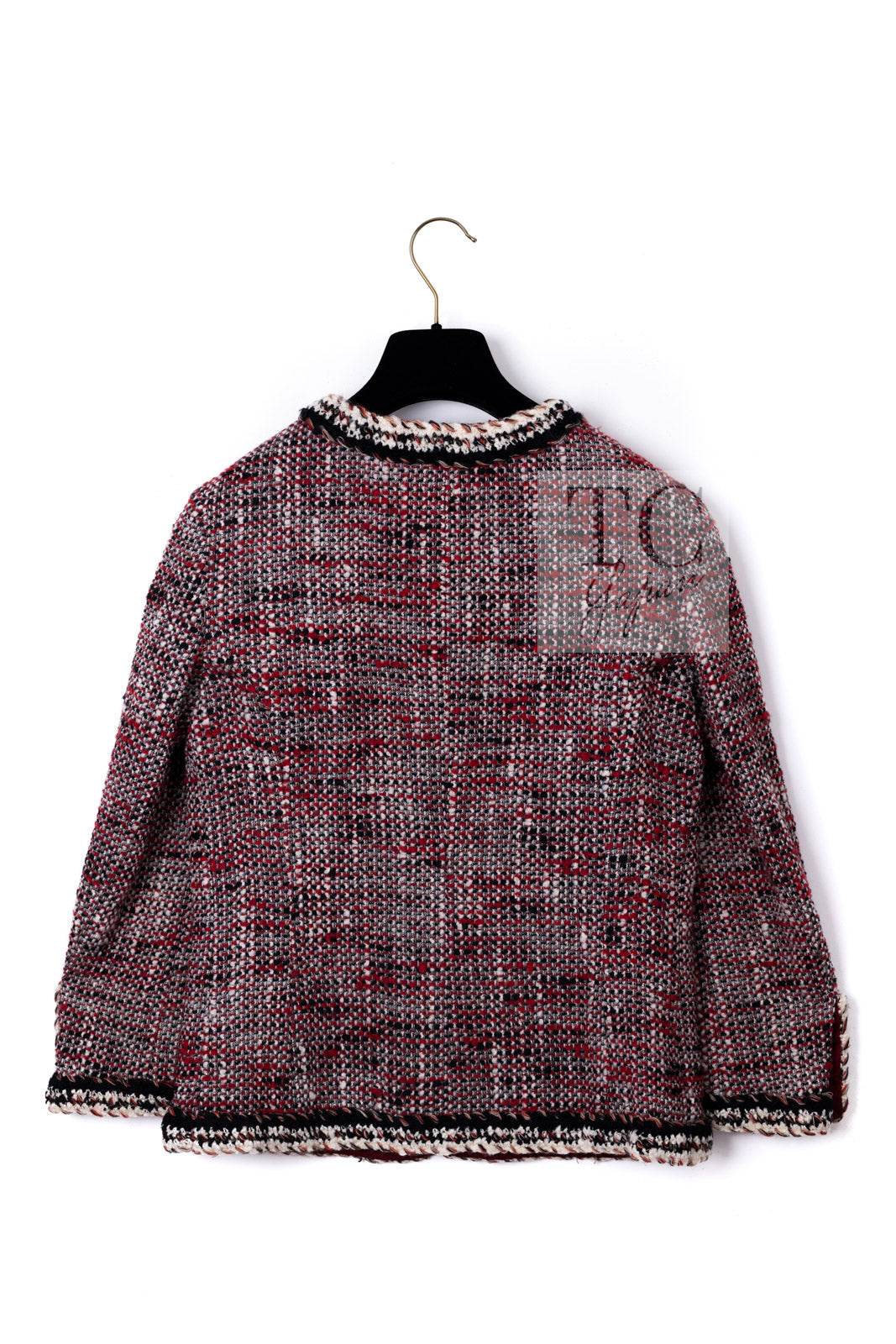 CHANEL 10A Red Black Ivory Wool Tweed Jacket 36 シャネル レッド ブラック アイボリー ウール ツイード ジャケット