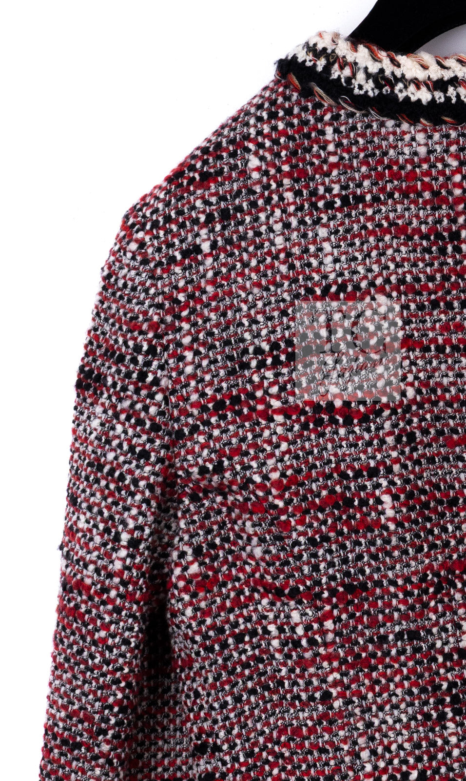 CHANEL 10A Red Black Ivory Wool Tweed Jacket 36 シャネル レッド ブラック アイボリー ウール ツイード ジャケット