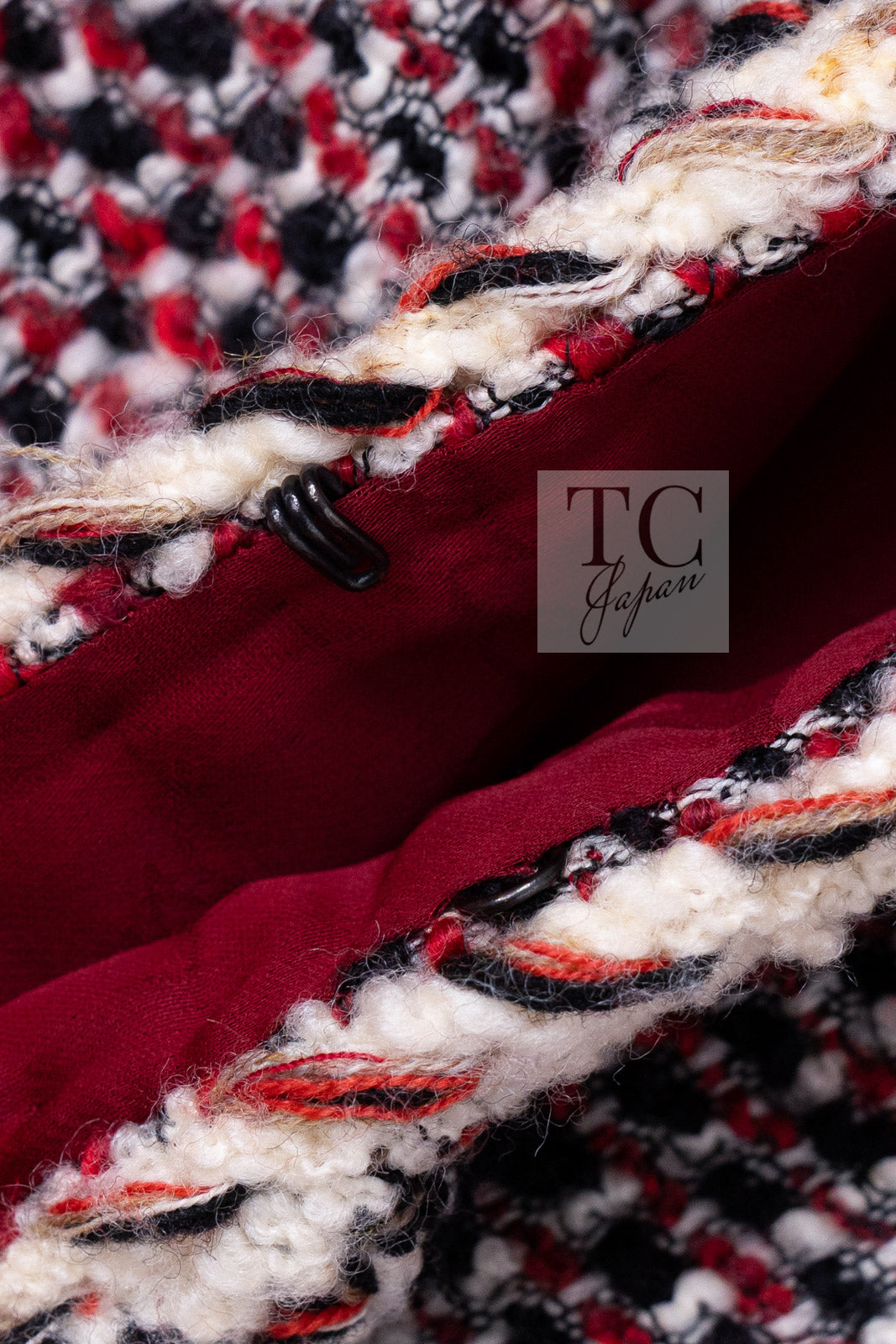 CHANEL 10A Red Black Ivory Wool Tweed Jacket 36 シャネル レッド ブラック アイボリー ウール ツイード ジャケット