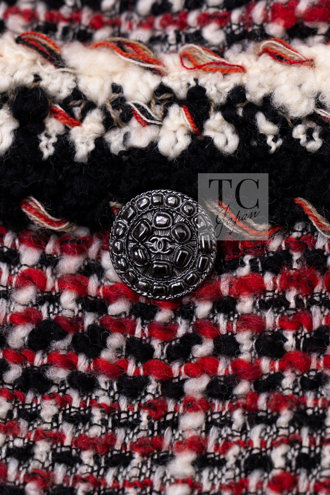 CHANEL 10A Red Black Ivory Wool Tweed Jacket 36 シャネル レッド ブラック アイボリー ウール ツイード ジャケット