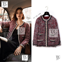 CHANEL 10A Red Black Ivory Wool Tweed Jacket 36 シャネル レッド ブラック アイボリー ウール ツイード ジャケット