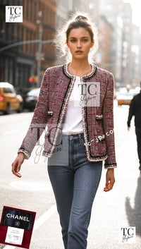 CHANEL 10A Red Black Ivory Wool Tweed Jacket 36 シャネル レッド ブラック アイボリー ウール ツイード ジャケット