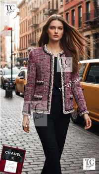 CHANEL 10A Red Black Ivory Wool Tweed Jacket 36 シャネル レッド ブラック アイボリー ウール ツイード ジャケット