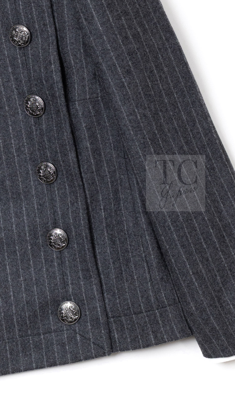 Chanel 18pf Charcoal Grey Striped Wool Jacket 04