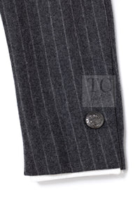Chanel 18pf Charcoal Grey Striped Wool Jacket 18
