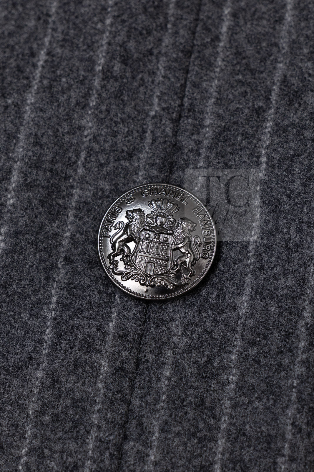 Chanel 18pf Charcoal Grey Striped Wool Jacket 06