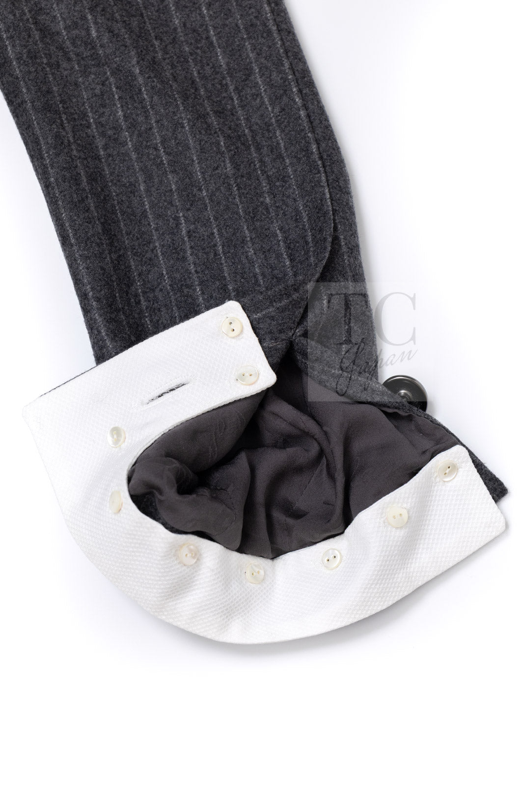 Chanel 18pf Charcoal Grey Striped Wool Jacket 07