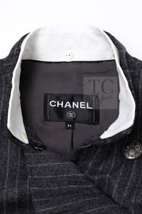 Chanel 18pf Charcoal Grey Striped Wool Jacket 08