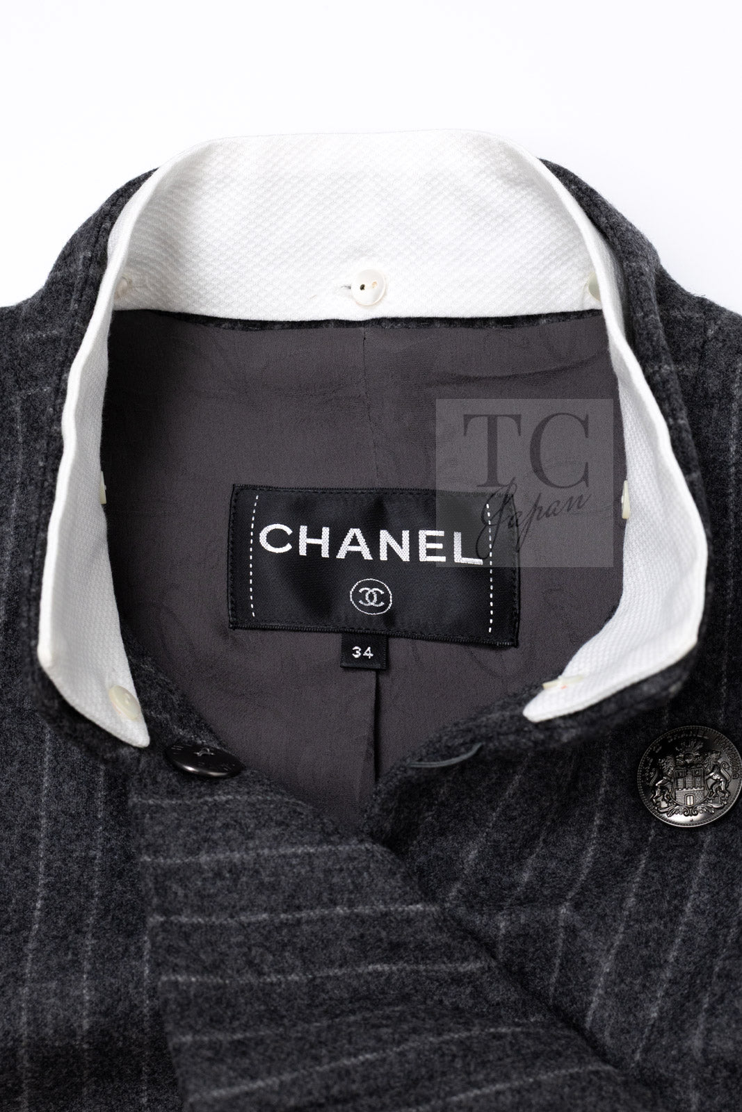 Chanel 18pf Charcoal Grey Striped Wool Jacket 08