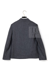 Chanel 18pf Charcoal Grey Striped Wool Jacket 10