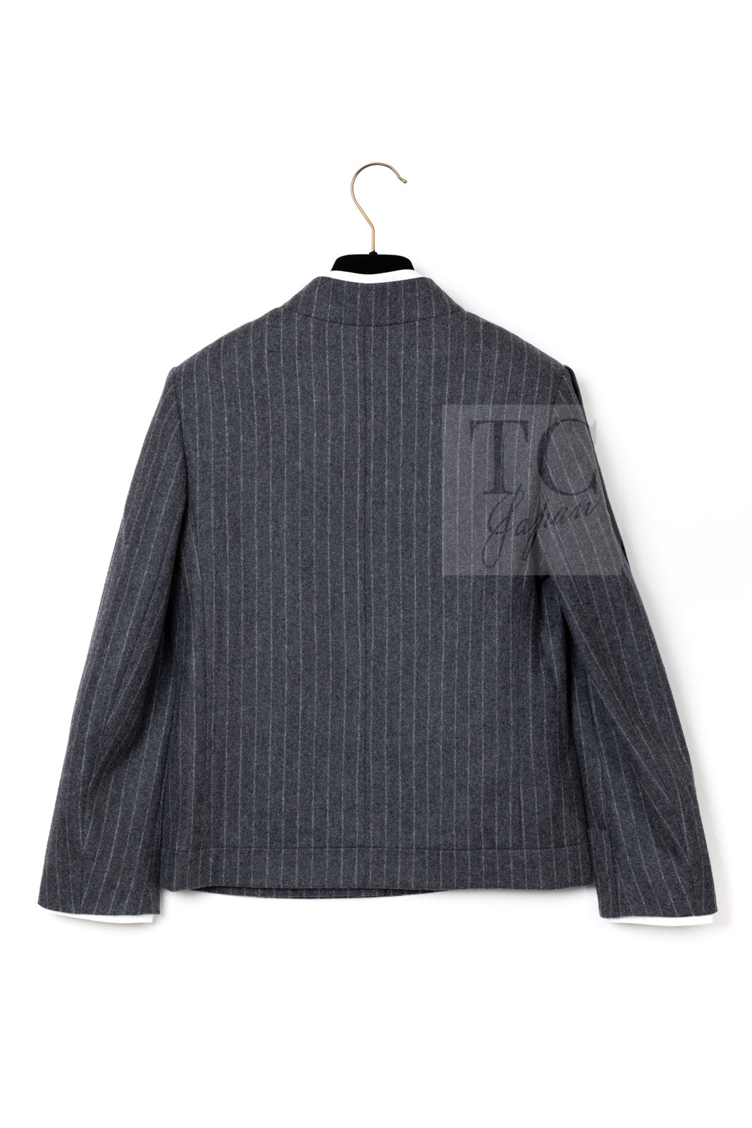 Chanel 18pf Charcoal Grey Striped Wool Jacket 10