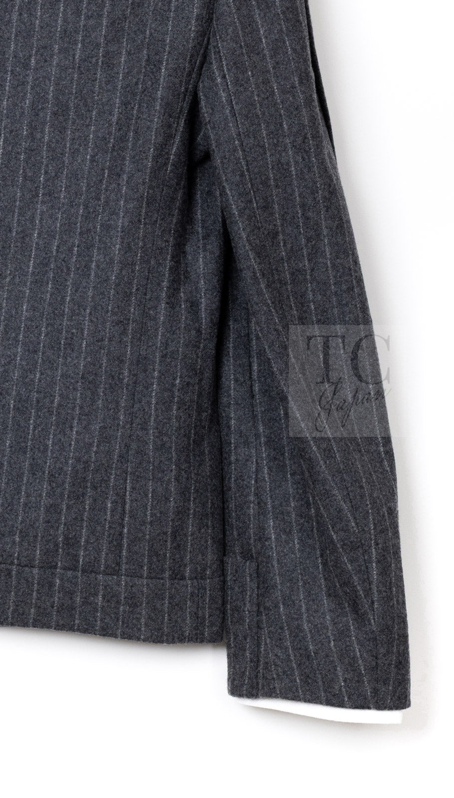 Chanel 18pf Charcoal Grey Striped Wool Jacket 21