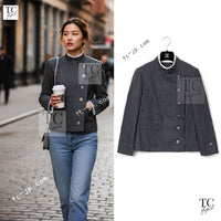 Chanel 18pf Charcoal Grey Striped Wool Jacket 01