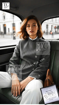 Chanel 18pf Charcoal Grey Striped Wool Jacket 11