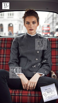 Chanel 18pf Charcoal Grey Striped Wool Jacket 12