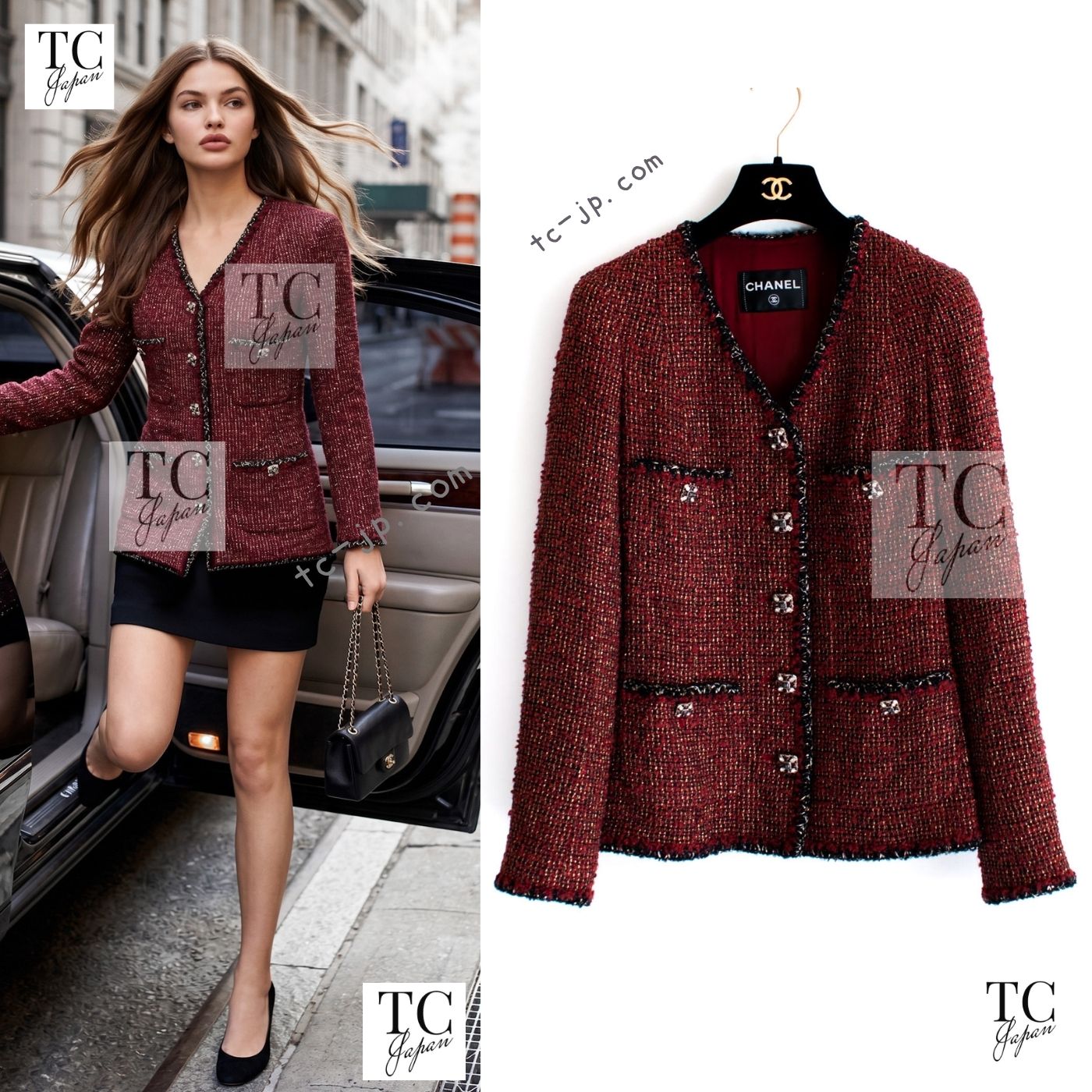 CHANEL Jacket 11A Red Black Gold Metallic Fantasy Tweed 40 シャネル ジャケット レッド ブラック ゴールド メタリック ファンタジー ツイード