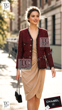 CHANEL Jacket 11A Red Black Gold Metallic Fantasy Tweed 40 シャネル ジャケット レッド ブラック ゴールド メタリック ファンタジー ツイード