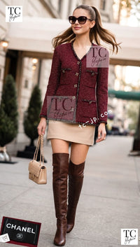 CHANEL Jacket 11A Red Black Gold Metallic Fantasy Tweed 40 シャネル ジャケット レッド ブラック ゴールド メタリック ファンタジー ツイード