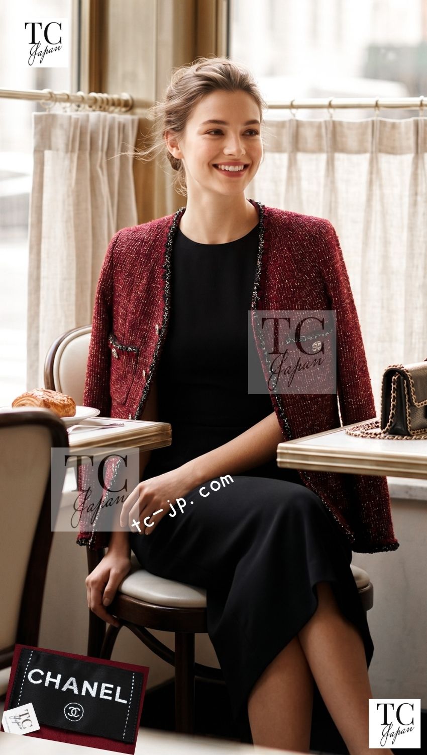 CHANEL Jacket 11A Red Black Gold Metallic Fantasy Tweed 40