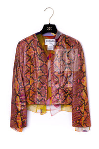 CHANEL 00T Orange Brown Python Leather Jacket 38 シャネル オレンジ ブラウン 高級パイソン レザー ジャケット