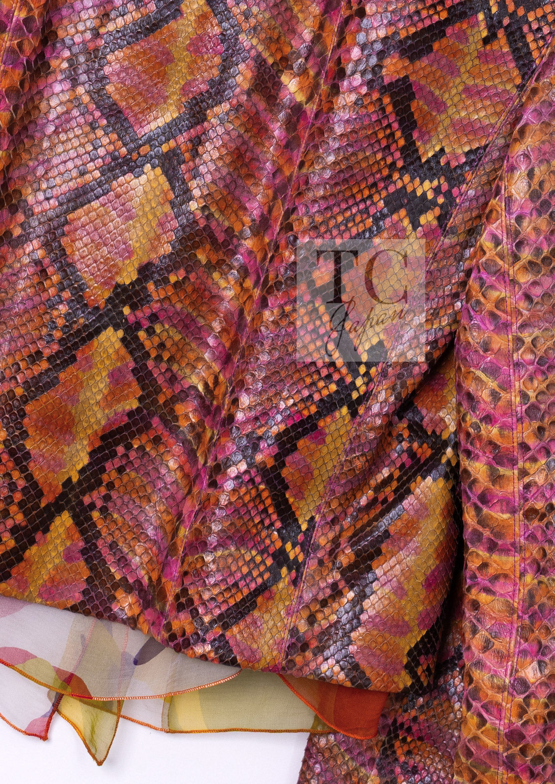 CHANEL 00T Orange Brown Python Leather Jacket 38 シャネル オレンジ ブラウン 高級パイソン レザー ジャケット