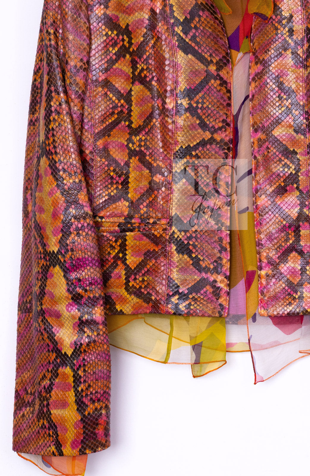 CHANEL 00T Orange Brown Python Leather Jacket 38 シャネル オレンジ ブラウン 高級パイソン レザー ジャケット