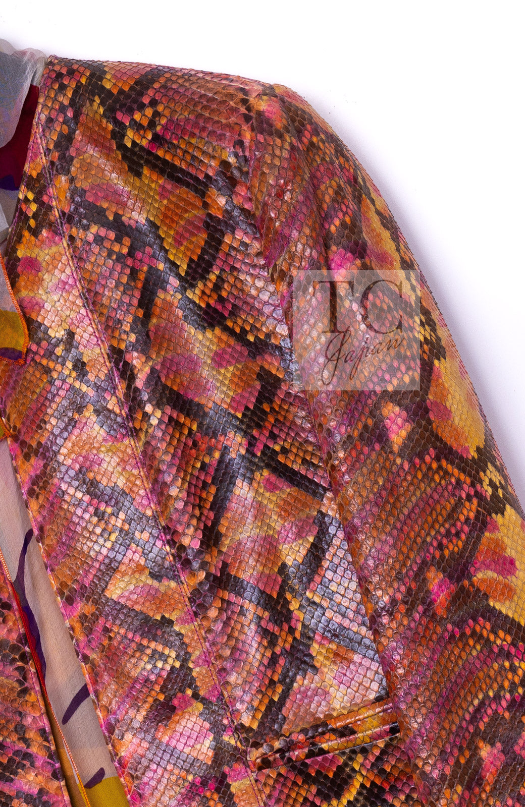 CHANEL 00T Orange Brown Python Leather Jacket 38 シャネル オレンジ ブラウン 高級パイソン レザー ジャケット