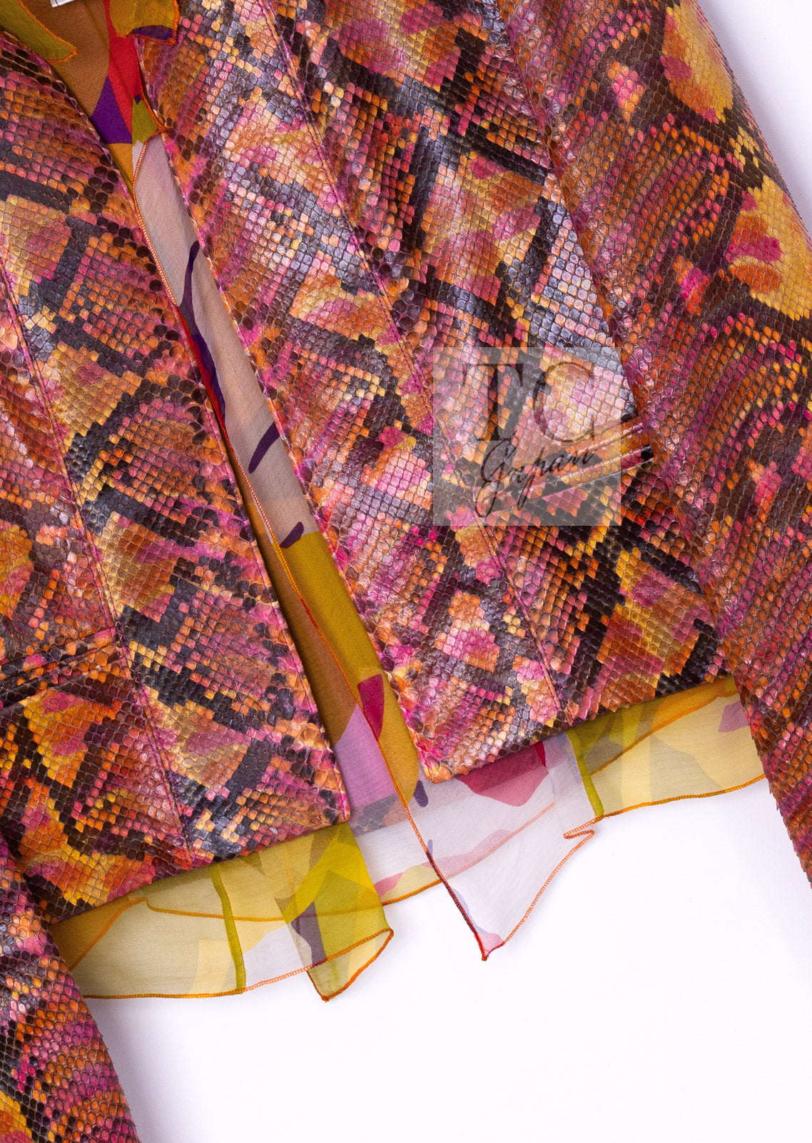 CHANEL 00T Orange Brown Python Leather Jacket 38 シャネル オレンジ ブラウン 高級パイソン レザー ジャケット