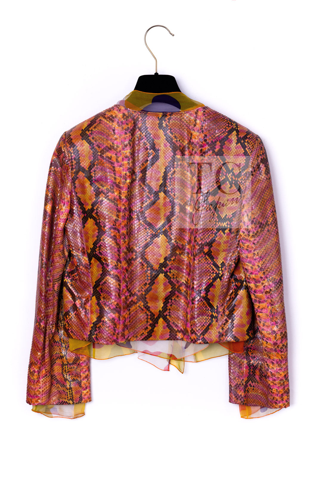 CHANEL 00T Orange Brown Python Leather Jacket 38 シャネル オレンジ ブラウン 高級パイソン レザー ジャケット