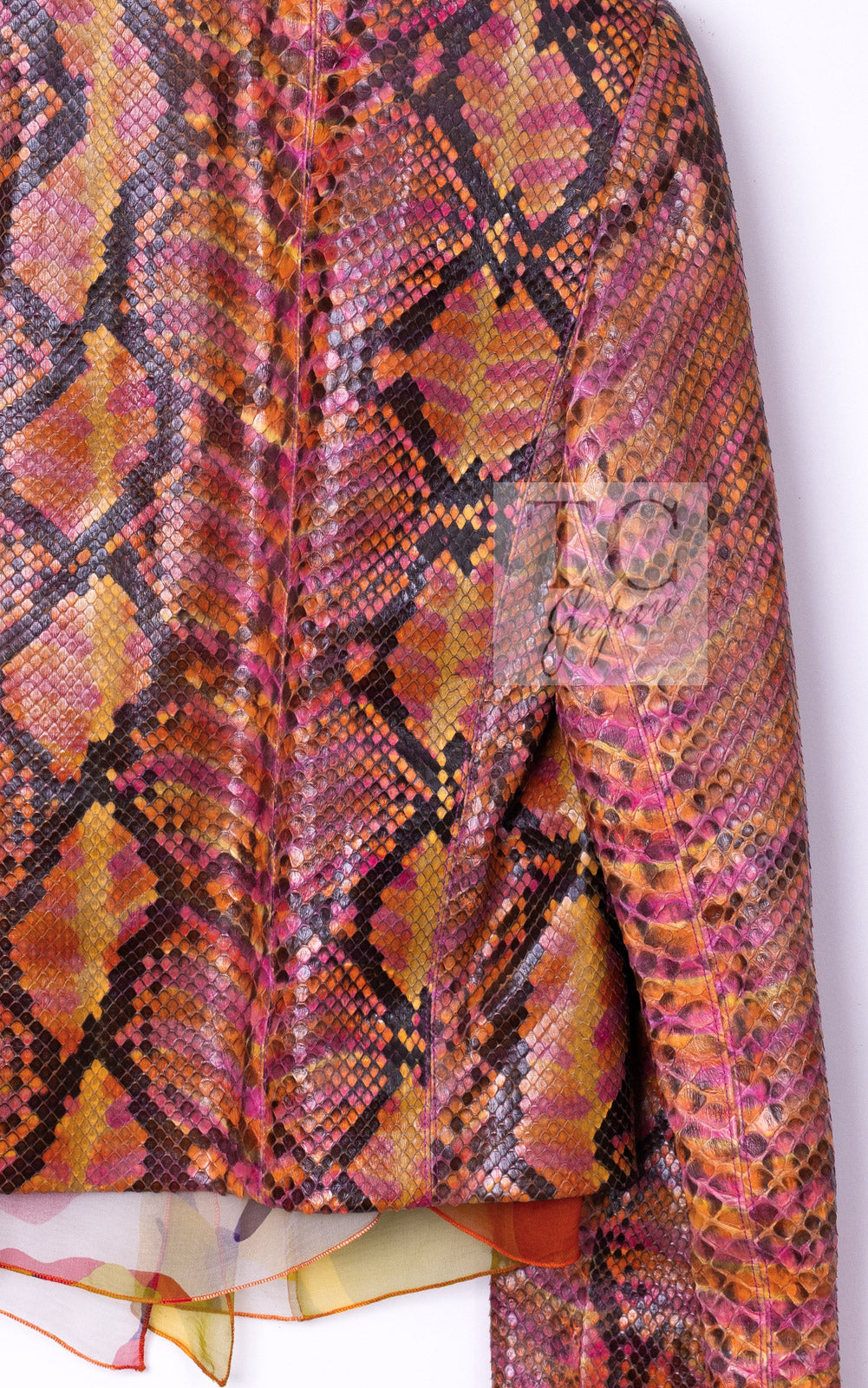 CHANEL 00T Orange Brown Python Leather Jacket 38 シャネル オレンジ ブラウン 高級パイソン レザー ジャケット